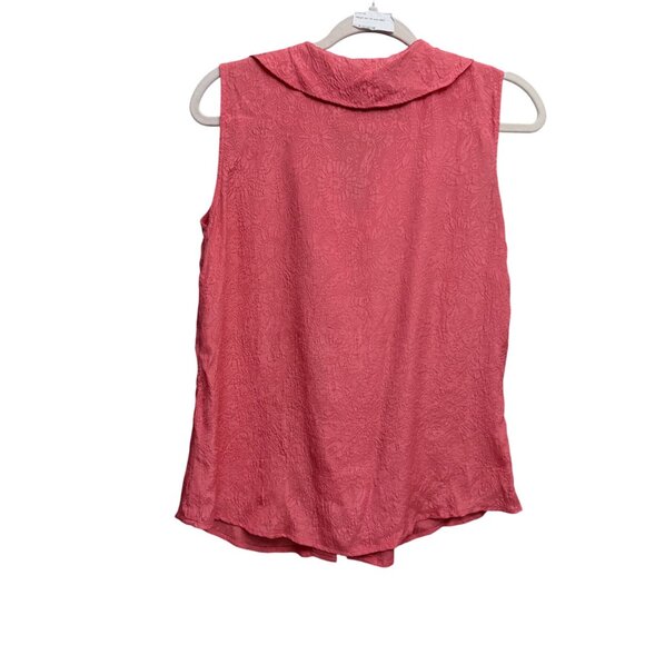 Silkland 100% Silk Sleeveless Ruffle Neck Button Front Blouse Top Medium Pink - Picture 2 of 5